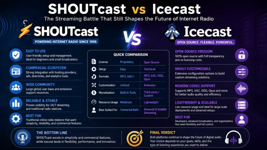 SHOUTcast vs Icecast Comparison