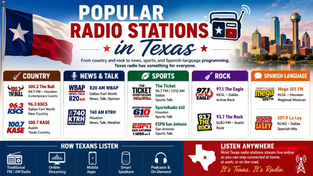 Popular Radio Stations in Texas: Top FM, AM, Country, News, Sports, and Online Stations 1 Popular Radio Stations in Texas